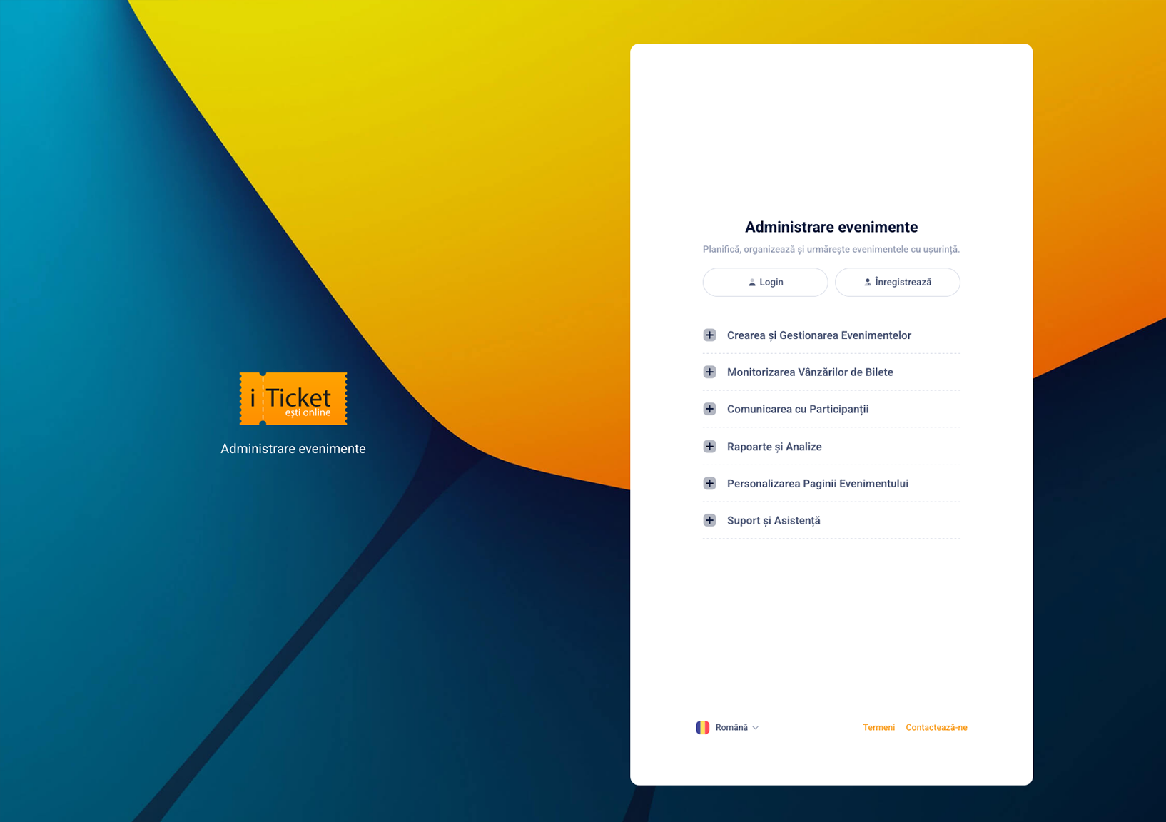 Ecranul de autentificare în platforma iTicket